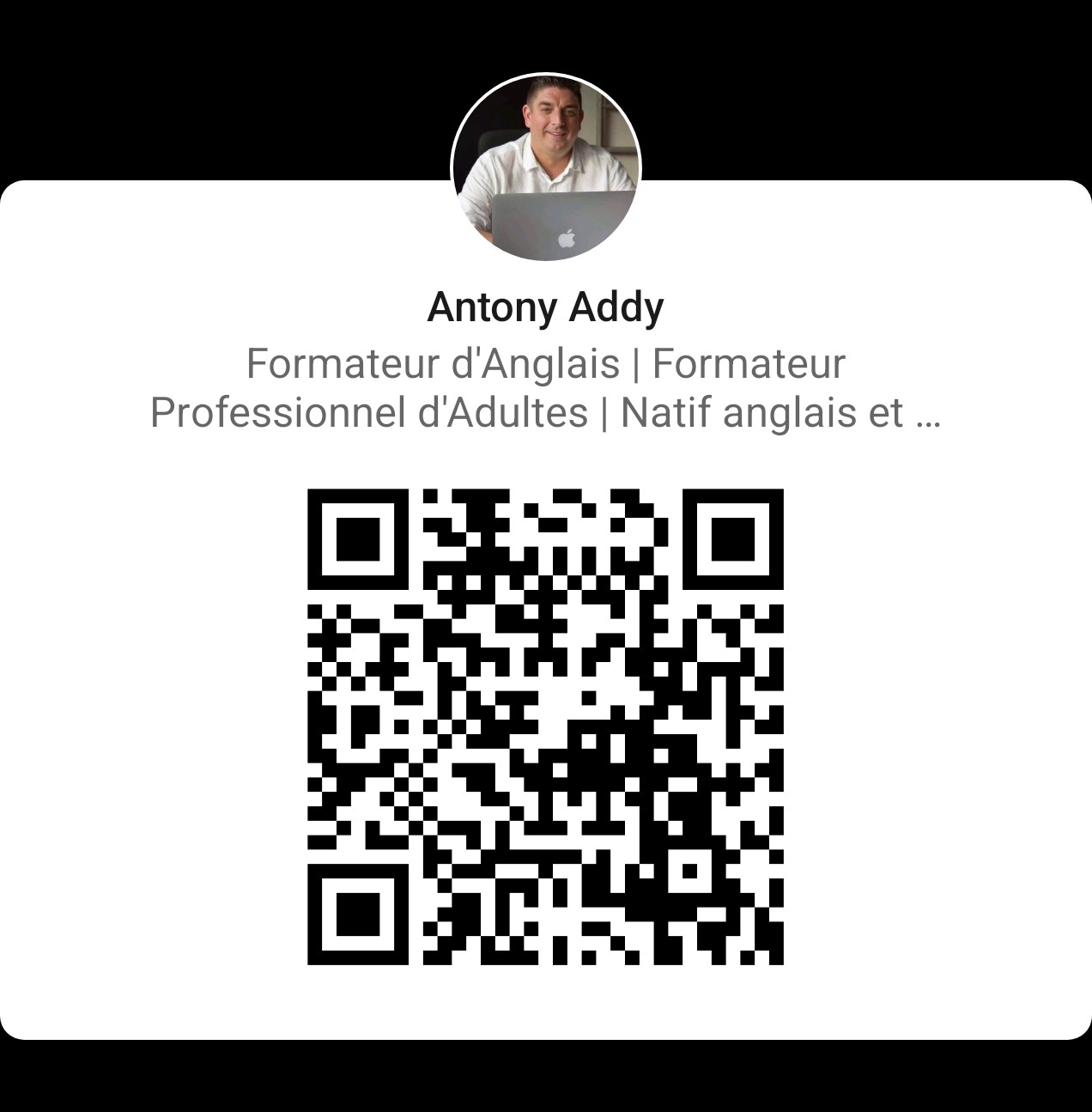 QR Code LinkedIn permettant de se connecter au profil d'Antony Addy