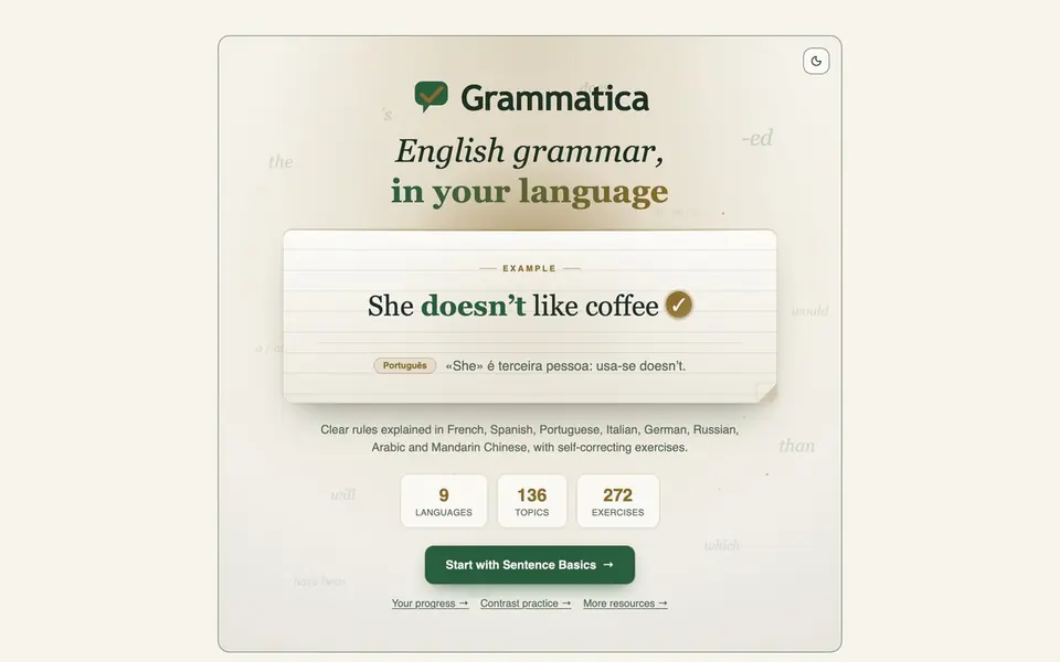 Page d'accueil de Grammatica
