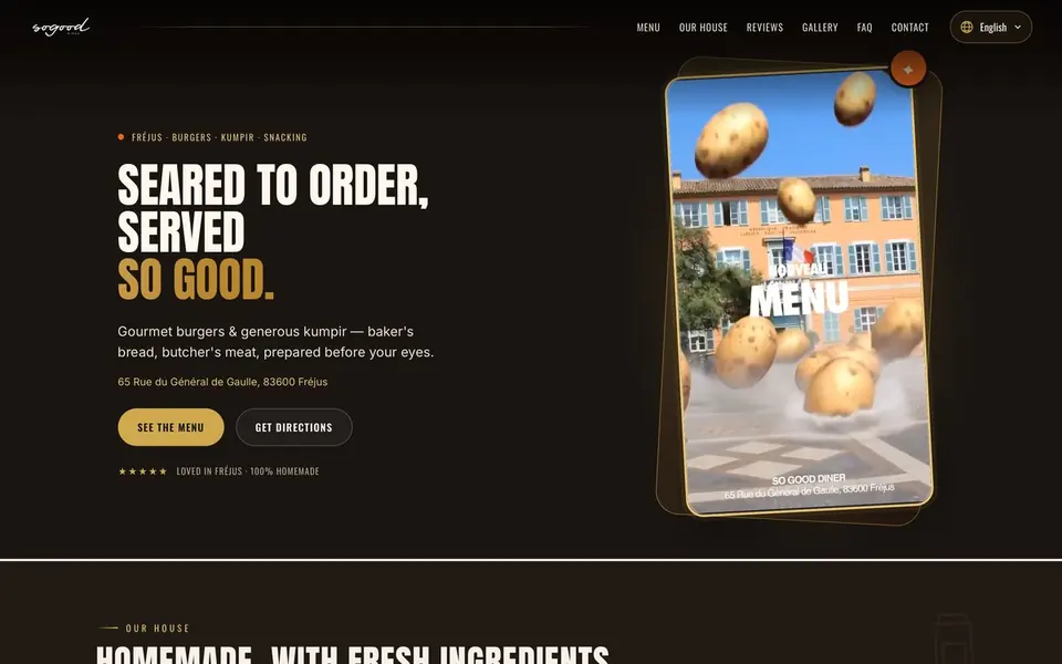 Page d'accueil du site So Good Diner