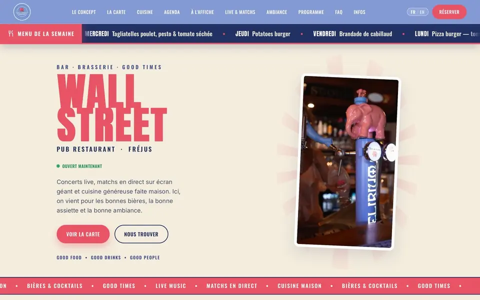 Home page of the Wall Street Fréjus website
